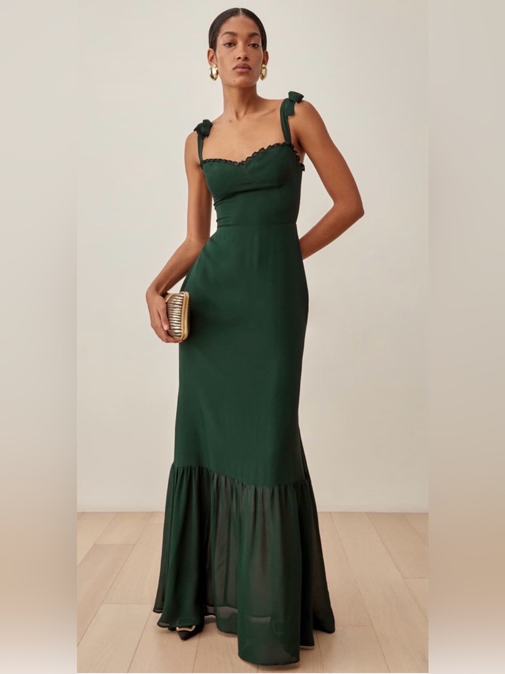 NWOT Reformation Jasen Dress Forest Green Maxi Size 6